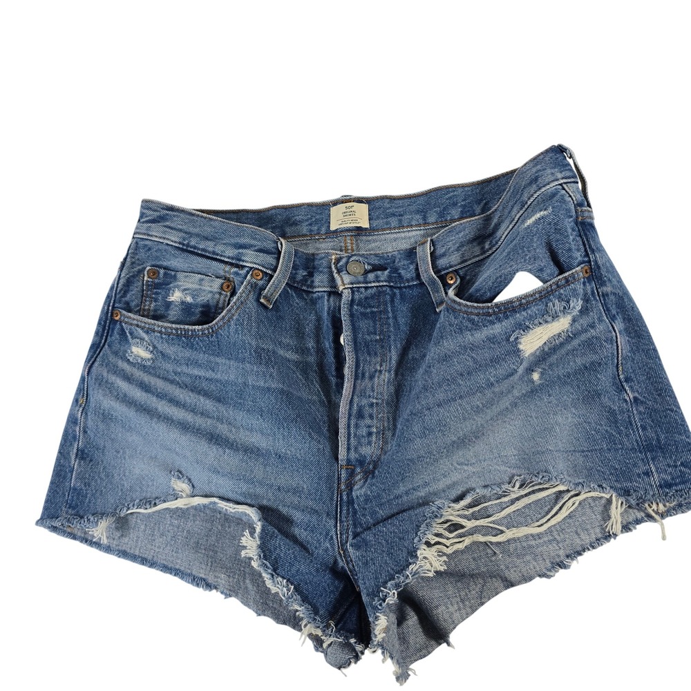 Levi's 501 Original Shorts Womens 32 Distressed Blue Denim Cut Offs 56327-0459